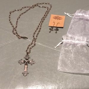 Plunder beaded bronze cross necklace & earring set